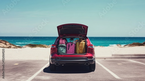 Red SUV Packed for a Beach Getaway