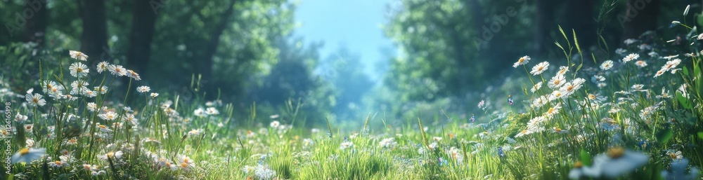 A serene meadow filled with wildflowers under soft sunlight, creating a peaceful atmosphere. A serene meadow filled with wildflowers under soft sunlight, creating a peaceful atmosphere.