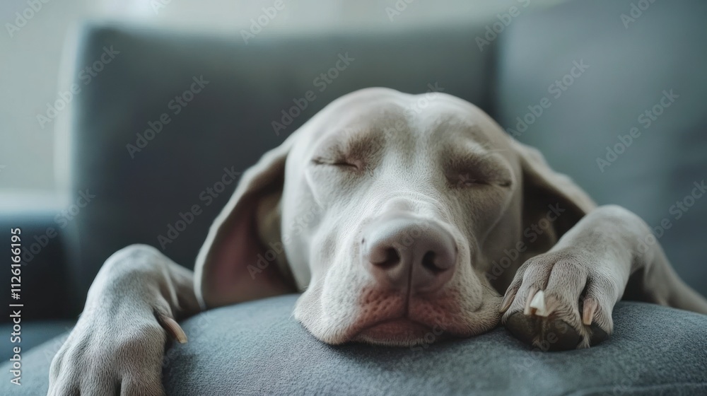 A sleeping dog rests peacefully on a soft couch, embodying comfort and tranquility. A sleeping dog rests peacefully on a soft couch, embodying comfort and tranquility.