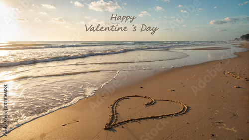 Heart drawn on sandy beach for Valentine’s Day