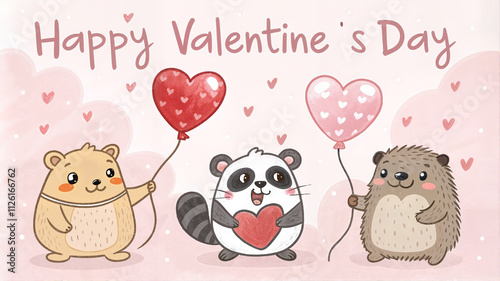 Cute Valentine’s Day card with animal characters