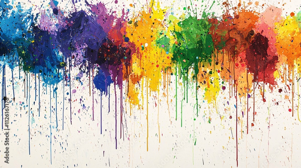 Fototapeta premium A vivid burst of colors flows from paintbrushes onto a blank canvas, creating an abstract masterpiece that sparks creativity and inspiration.