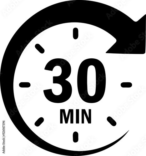 30 min timer count icon, stopwatch timer icon, countdown timer