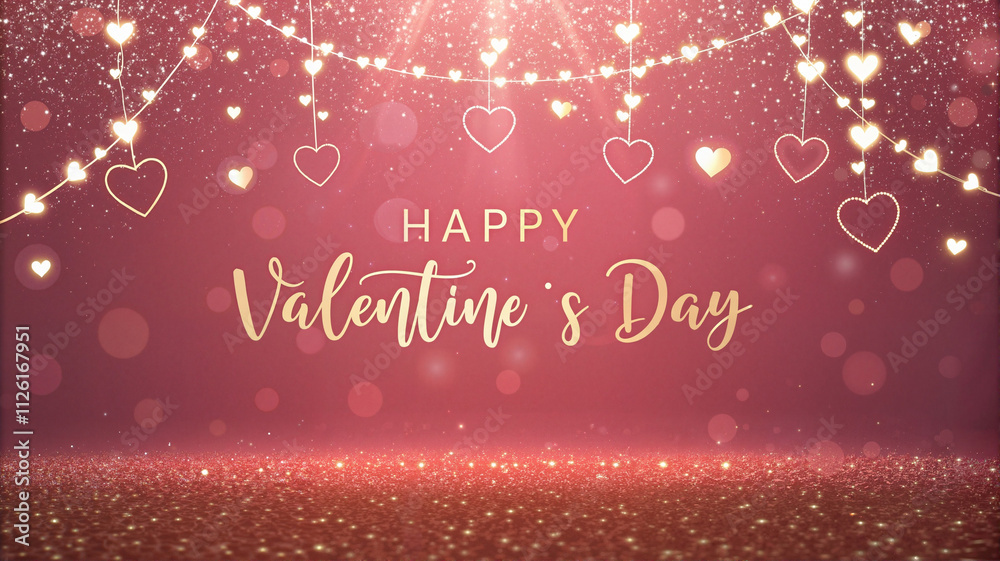 Naklejka premium Valentine’s Day card with glowing hearts and sparkles