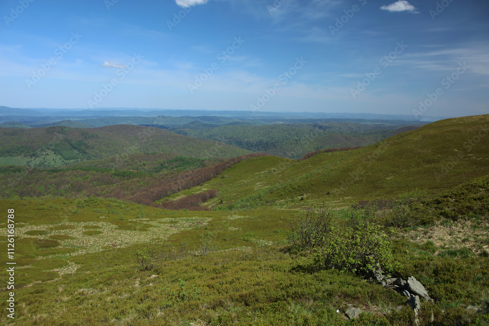 Carynskie - former, abandoned village - view from Polonina Carynska in Bieszczady mountain range, Poland