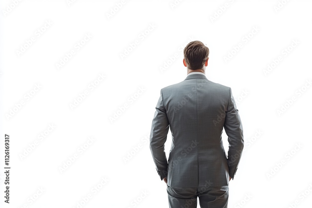 A man in a suit is standing in front of a white background
