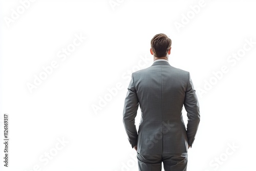 A man in a suit is standing in front of a white background