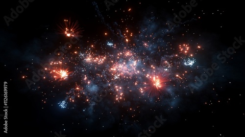 Happy new year and merry christmas concept. New year background. Christmas background. New Year celebration or greeting card template with colorful fireworks. Copy space area