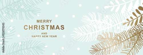 Christmas and New Year Greeting Card. Vector illustration for background, party invitation card, greeting card, social media banner, website  