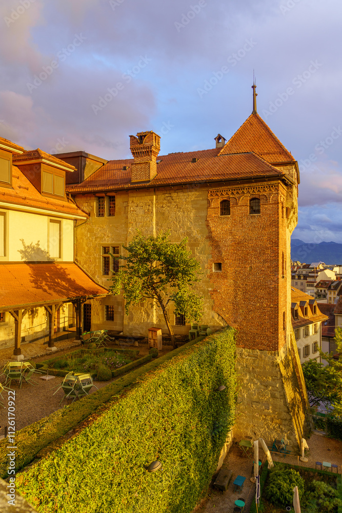Sunset city view of Lausanne