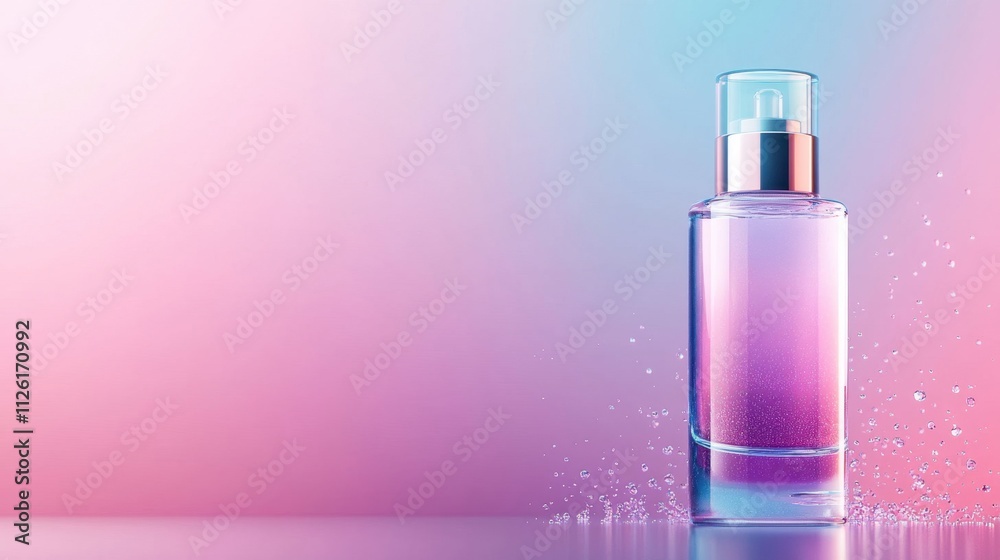 Elegant Perfume Bottle with Colorful Background and Water Droplets Elegant Perfume Bottle with Colorful Background and Water Droplets