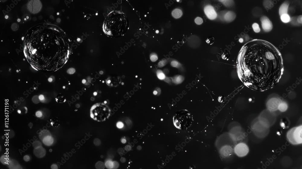 custom made wallpaper toronto digitalAbstract black and white image of water droplets and bokeh lights.