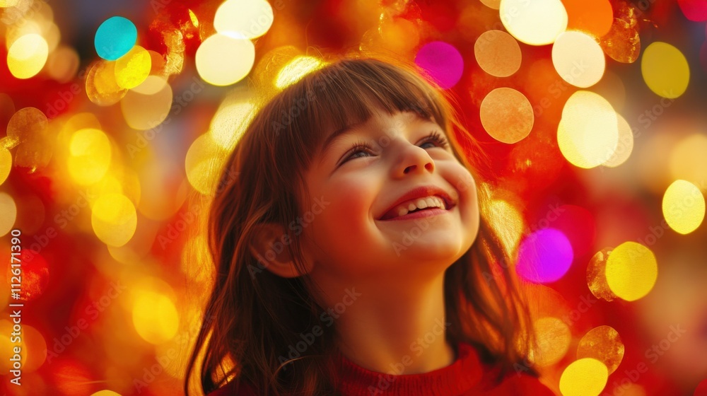 happy child enjoying festive lights during the holiday season happy child enjoying festive lights during the holiday season