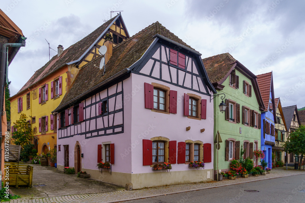 Street with typical houses, in Andlau