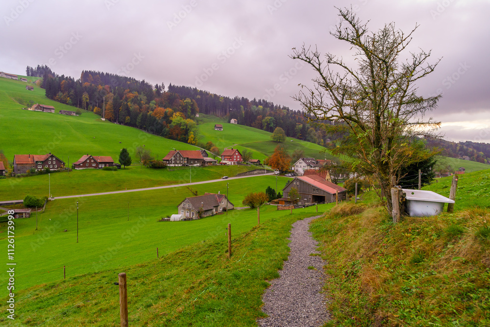 Sunset view of countryside, northeast Switzerland
