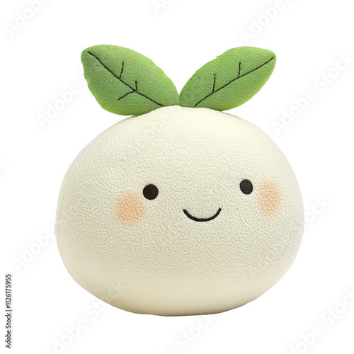 Extreme front view of a perfectly made white sapote fruit soft toy isolated on a white transparent background photo