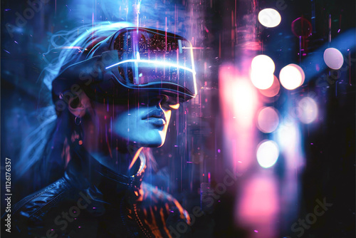 Wallpaper Mural A person with a VR headset is enveloped in a cyberpunk light aesthetic featuring neon hues and futuristic vibes. Torontodigital.ca