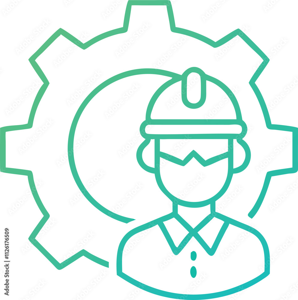 Icon style vector design and minimal illustration of man in gear Icon style vector design and minimal illustration of man in gear
