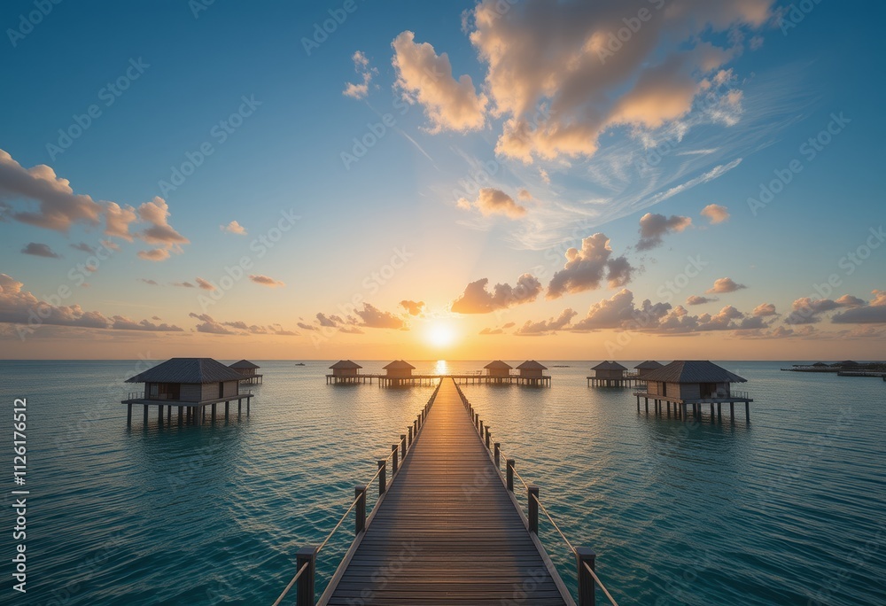 Obraz premium Landscape photos at sunrise at the Maldives beach tourist attraction, beautiful beaches are a tourist attraction for tourists.
