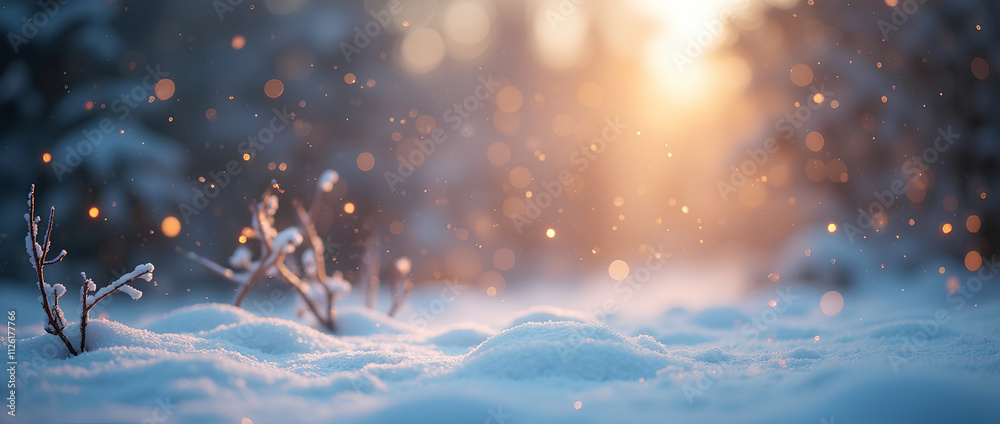 Abstract magic winter landscape with snow and golden bokeh lights Abstract magic winter landscape with snow and golden bokeh lights