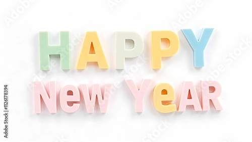 3d render of happy new year made of colorful splashes