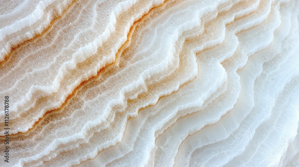 Intricate, swirling patterns of salt crystals resembling a desert landscape, bright white backdrop, message of environmental sustainability and protection.