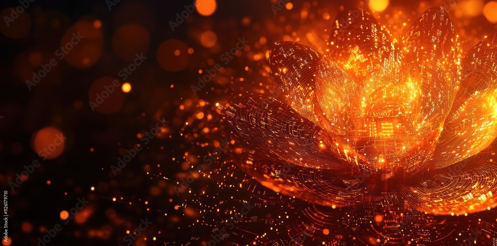 A glowing lotus flower surrounded by shimmering particles, symbolizing beauty and serenity. A glowing lotus flower surrounded by shimmering particles, symbolizing beauty and serenity.