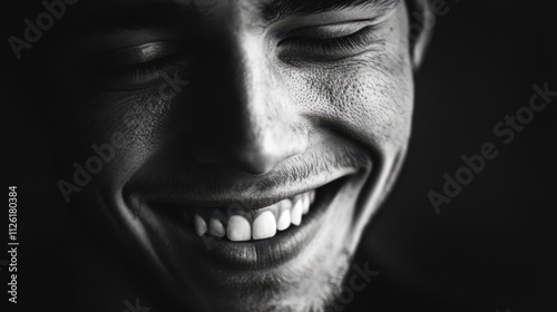 Smile captured in minimalistic black and white portrait highlighting joy and expressiveness