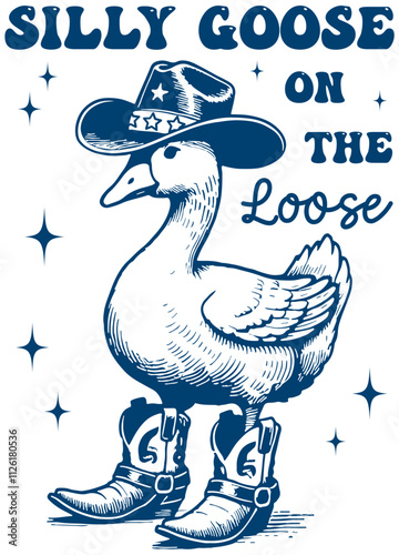 Cowboy Goose, Retro Meme Vintage, Silly goose on the loose.