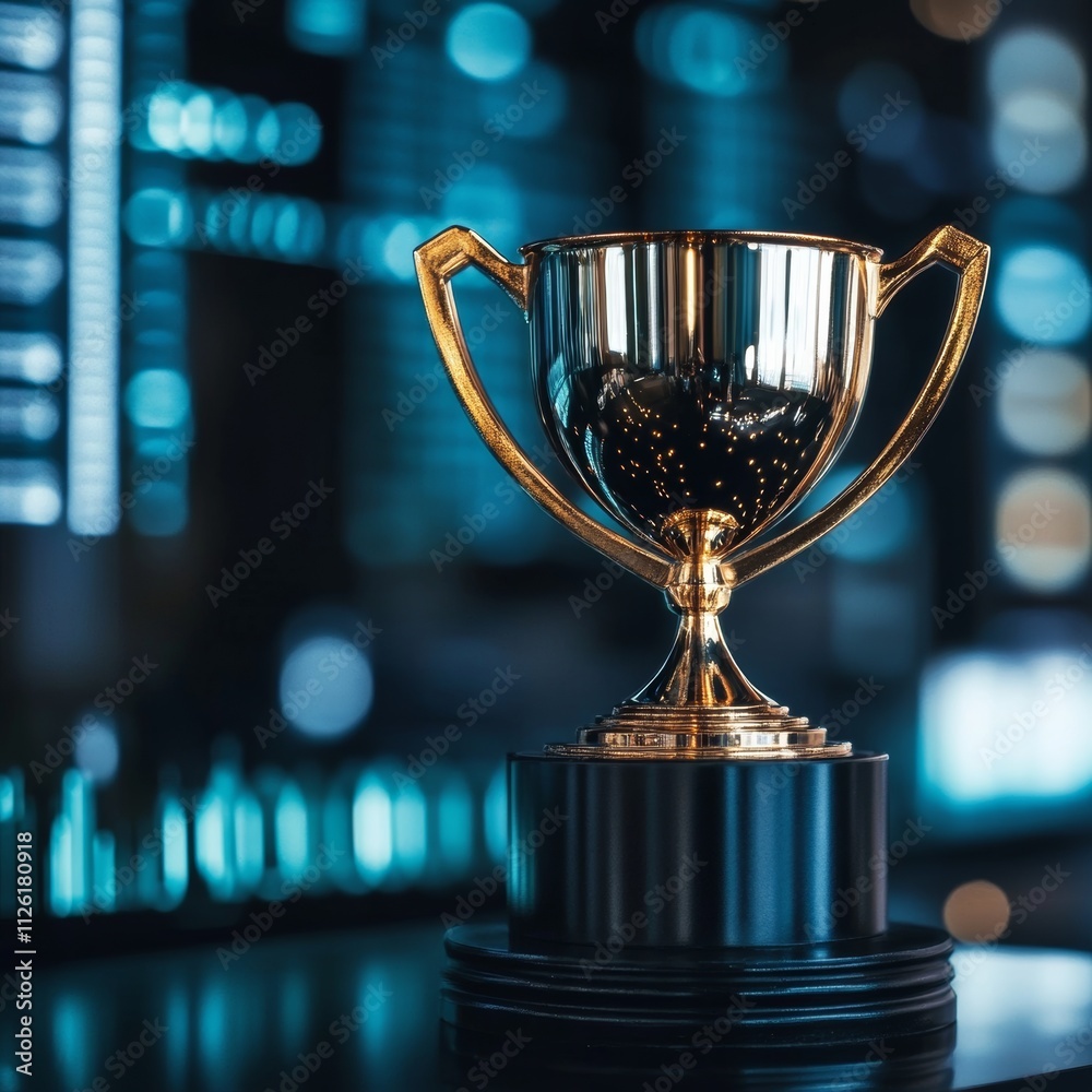 Brilliant Golden Trophy on Display in Modern Setting Brilliant Golden Trophy on Display in Modern Setting