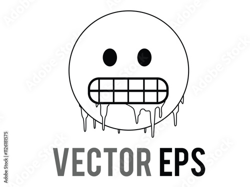 Blue cold, pity, worry, freezing face line icon with gritted teeth