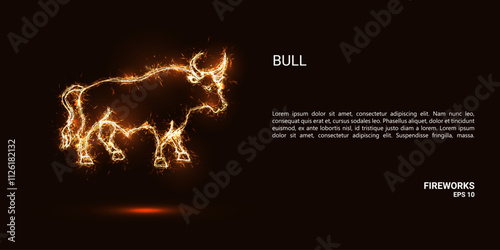 Bull. A bull consists of sparks and fire. Festive bright fireworks. Decorative element for celebrations and holidays. Vector illustration.