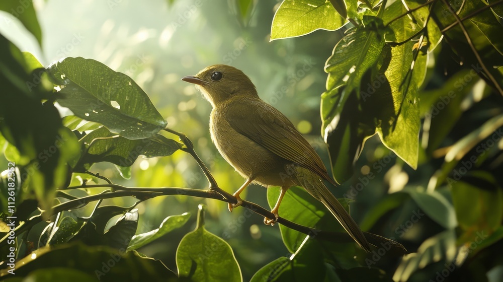 Obraz premium Liberian Greenbul Perched in Lush Greenery