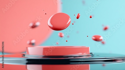 A dynamic view of liquid lipstick droplets falling onto a mirrored surface photo