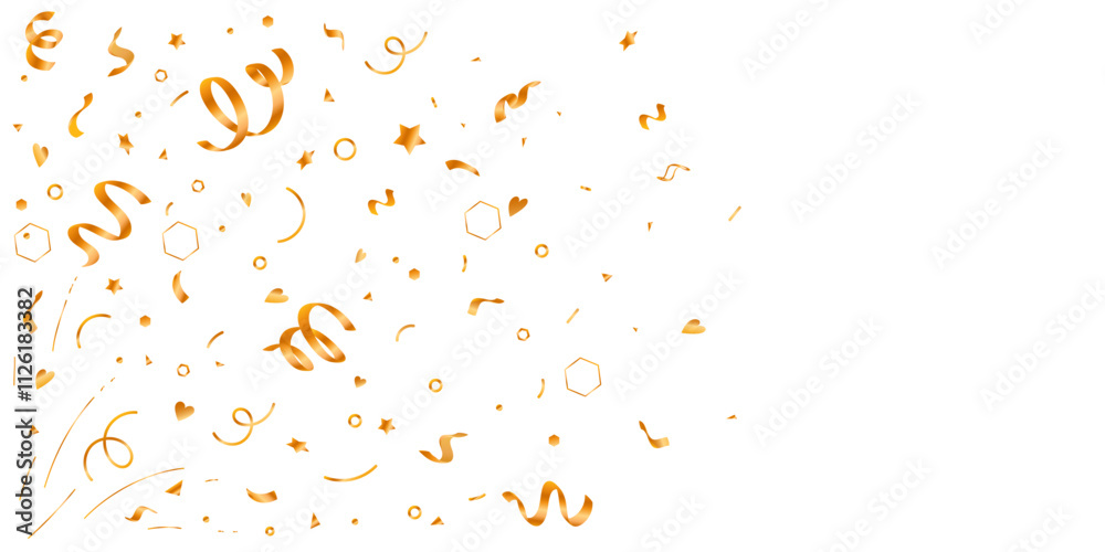 Obraz premium Background with Gold Confetti in Cartoon Style Perfect for Celebrations and Holidays. Party confetti decorations. Anniversary frame isolated on white background