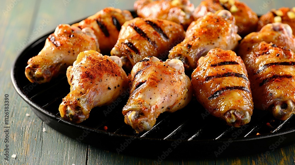 Grilled Chicken Drumsticks with Spicy Seasoning on a Platter Grilled Chicken Drumsticks with Spicy Seasoning on a Platter