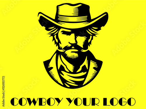 Sternfaced bearded cowboy suitable for westernthemed designs, cowboy lifestyle magazines, ranching advertisements, and outdoor adventure brochures photo