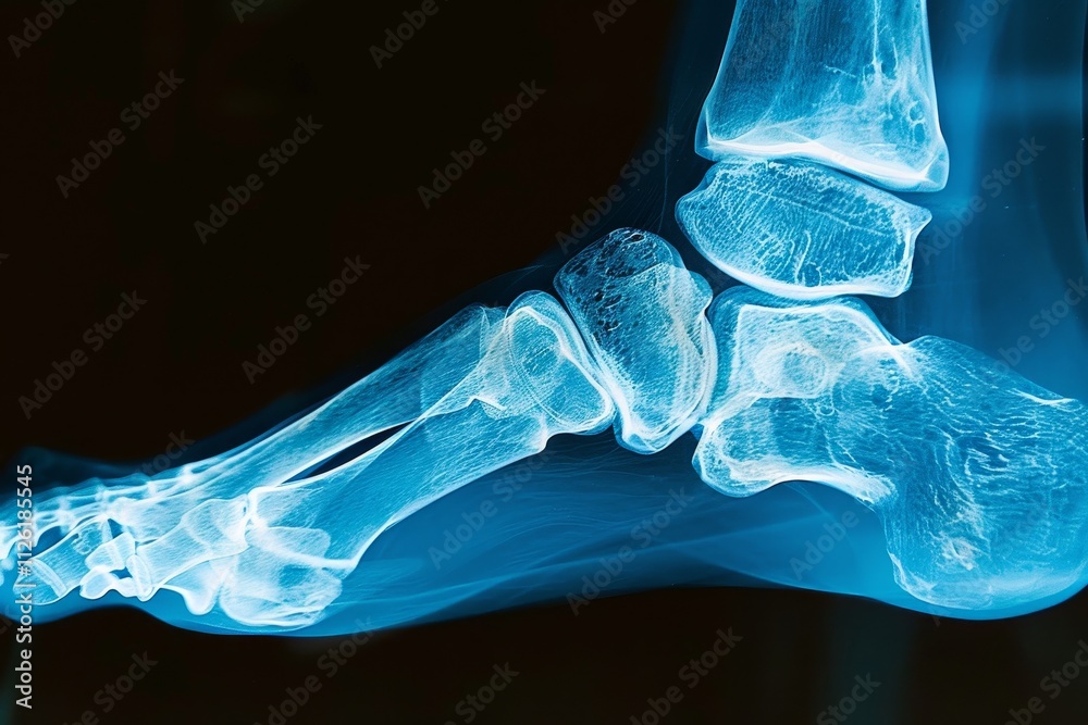 An X-ray reveals the intricate anatomy of a human ankle joint, highlighting bones and joints in a clinical environment for diagnostic evaluation. An X-ray reveals the intricate anatomy of a human ankle joint, highlighting bones and joints in a clinical environment for diagnostic evaluation.