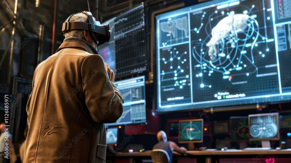 A professor teaching in a VR environment with high-tech gadgets A professor teaching in a VR environment with high-tech gadgets