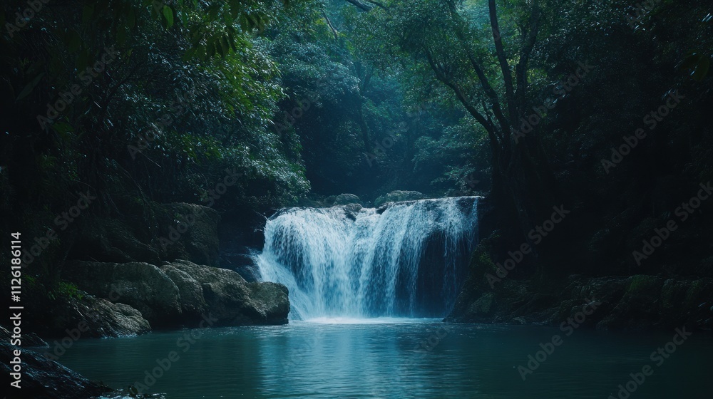 Serene Waterfall in Lush Jungle Paradise Serene Waterfall in Lush Jungle Paradise