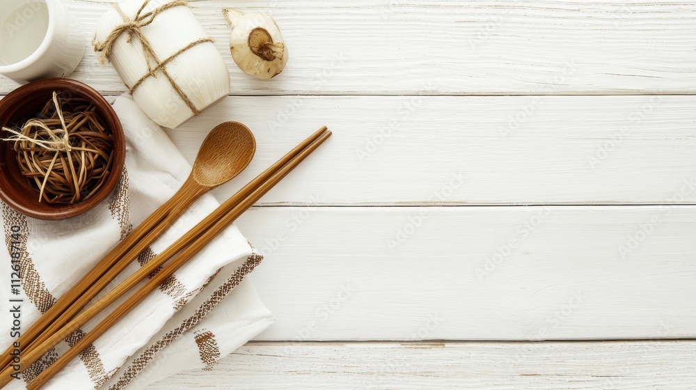 Top-down view of culinary preparation tools bright atmosphere kitchen food photography Top-down view of culinary preparation tools bright atmosphere kitchen food photography