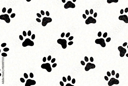 Trace black doodle paw prints seamless pattern background. seamless pattern design of puppy paw prints
