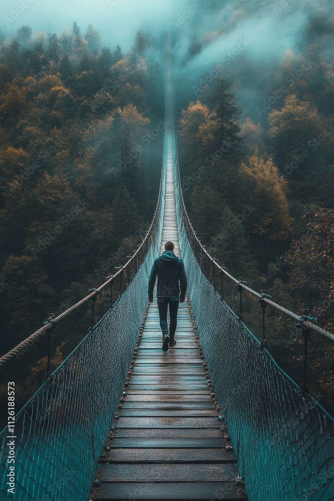 Fototapeta premium Conceptual image of a person walking across a long
