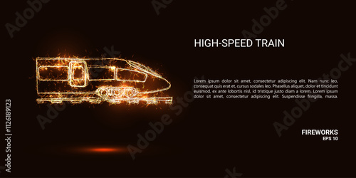 High-speed train. A high-speed train consists of sparks and fire. Festive bright fireworks. Decorative element for celebrations and holidays. Vector illustration.