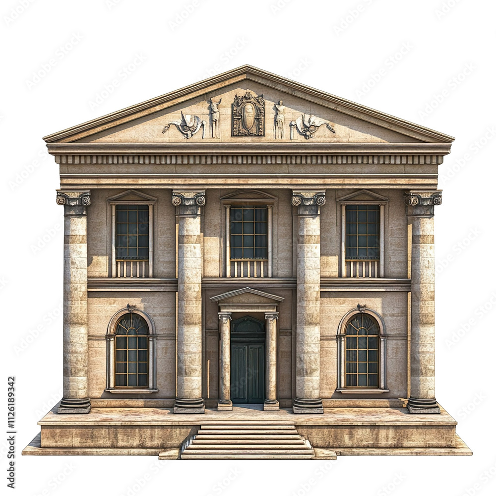 Obraz premium 3D front view illustration of the Ashmolean Museum British monument isolated on a white transparent background