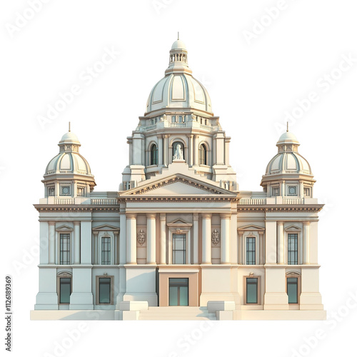 3D front view illustration of the Birmingham Library British monument isolated on a white transparent background photo