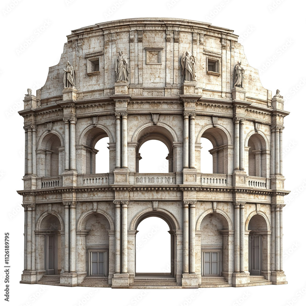 Obraz premium 3D front view illustration of the London Coliseum British monument isolated on a white transparent background