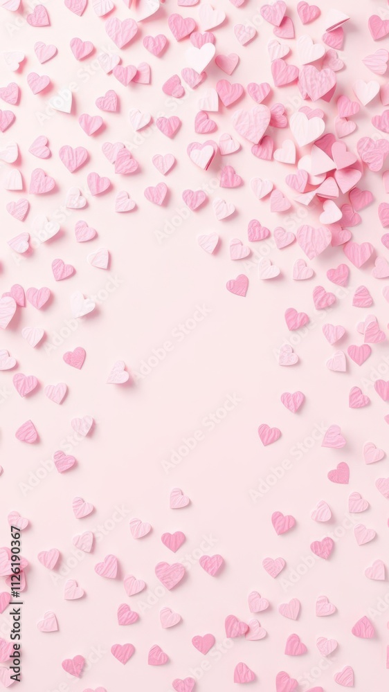 A mesmerizing overlay of little pink paper hearts confetti, perfect for adding a touch of romance to any design project, paper A mesmerizing overlay of little pink paper hearts confetti, perfect for adding a touch of romance to any design project, paper