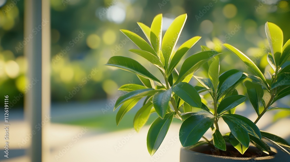Vibrant Green Leaves Bathed in Soft Sunlight Vibrant Green Leaves Bathed in Soft Sunlight