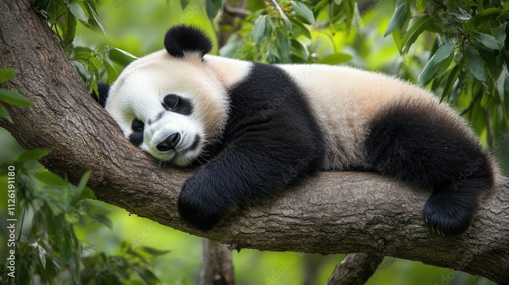 Sleeping Panda Bear on a Tree Branch Sleeping Panda Bear on a Tree Branch
